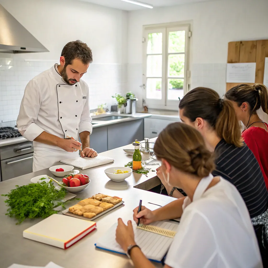 Chef teaching a French cooking class